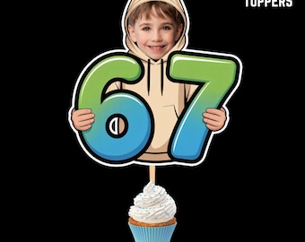 6 7 Geburtstag Cupcake Topper | Benutzerdefinierte Gesicht Dekor | Digital Download Datei | Six Seven 6 7 Geburtstagsparty