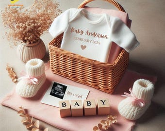 Anuncio de embarazo digital / Plantilla editable para redes sociales para niña / Revelación del género de una niña / Anuncio boho / Descarga digital