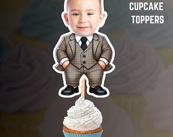 Personalized Baby Boss Cupcake Toppers: Custom Photo Party Decor (Digital File)