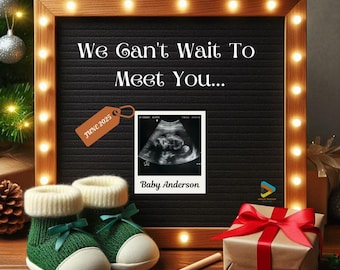 Anuncio digital de embarazo de Grinchmas, anuncio de nacimiento de un bebé en las redes sociales para Navidad, plantilla editable de descarga instantánea