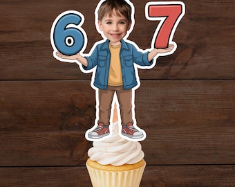 Personalisierte Gesicht Cupcake Toppers | Individuell 6 7 Geburtstags Party Dekoration (Digitaler Download)