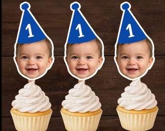 Custom Baby Photo Cupcake Toppers, First Birthday Party Decor (Digital Download)