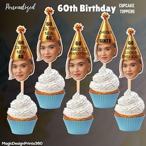 60.Geburtstag personalisierbares Gesicht Cupcake Toppers (Digitaler Download)