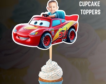 Adornos para cupcakes de Rayo McQueen / Decoración personalizada para fiestas / Decoraciones para tartas personalizadas / Descarga digital
