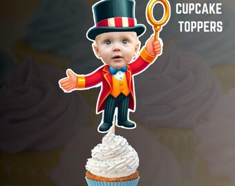 Adornos personalizados para cupcakes de maestro de ceremonias de circo (archivo PDF)