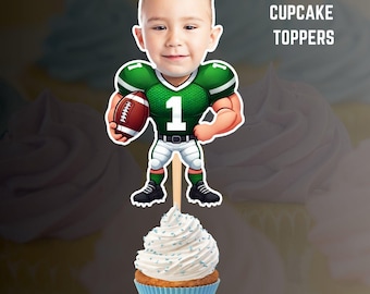 Adornos personalizados para cupcakes con caras de fútbol (descarga digital)