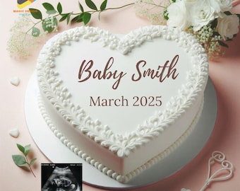 Anuncio de embarazo de pastel de corazón vintage EDITABLE / Anuncio de embarazo vintage / Anuncio de bebé digital / Anuncio floral