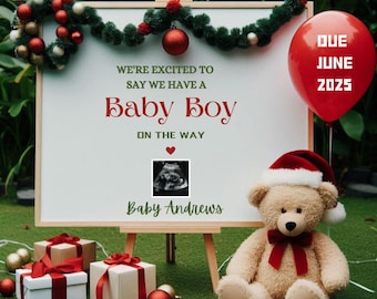 Anuncio de embarazo de niño en Navidad: Plantilla para redes sociales (Descarga digital)