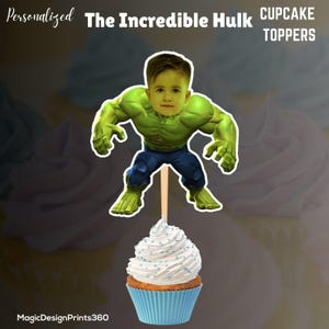 Personalized Hulk Cupcake Toppers: Custom Face Cake Decorations (Digital Download File)
