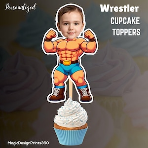 Personalized Wrestler Face Cupcake Toppers (Digital Download)