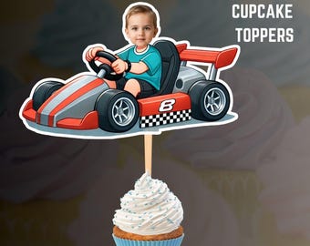 Personalized Race Car Face Cupcake Toppers: Racing Birthday (PDF)