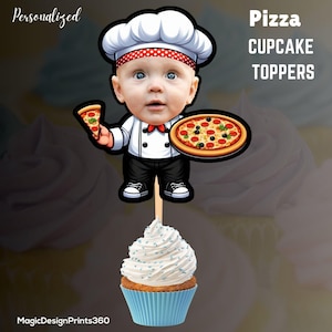 Personalized Pizza Chef Face Cupcake Toppers (PDF File)