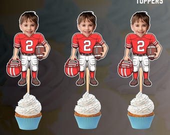 Football Player Personalized Birthday Cupcake Toppers | Custom Football Player Face Party Decor