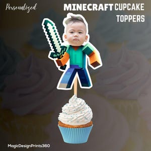 Personalized Gamer Cupcake Toppers: Diamond Sword, Pixel Birthday (PDF)