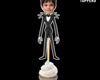 Adorno para cupcakes de Jack Skellington / Adornos para cupcakes con cara personalizada de Jack Skellington