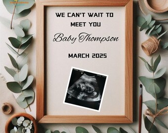 Anuncio de embarazo digital minimalista simple, anuncio de bebé bohemio de género neutro, plantilla de revelación de bebé editable moderna para redes sociales