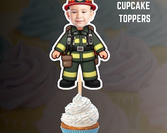 Personalized Firefighter Face Cupcake Toppers (Digital Download)