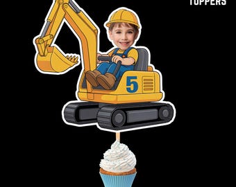 Excavator Personalized face cupcake toppers | Digital Download