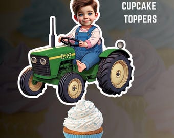 Adorno personalizado para cupcakes de tractor: Cara de granjero personalizada (PDF)