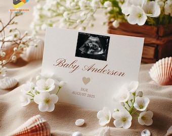 Anuncio de embarazo en la playa: Plantilla para redes sociales de género neutro (descarga digital)