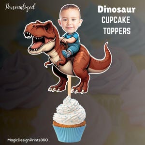 dinosaur cupcake toppers | Dinosaur Personalized face cupcake toppers | dinosaur cupcake toppers printable | dinosaur face cupcake toppers
