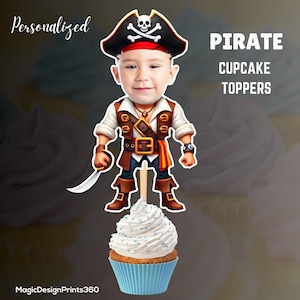Décorations de cupcakes personnalisées avec visage de pirate : fête d&#39;anniversaire personnalisée (téléchargement numérique)
