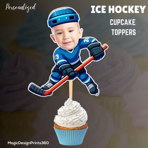 Topper per cupcake con volto personalizzato a tema hockey su ghiaccio / Topper per cupcake a tema hockey / Topper per torta a tema hockey personalizzato / Topper per cupcake a tema hockey stampabile