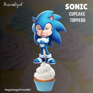 Foto personalizzata di Sonic / DOWNLOAD DIGITALE / Topper per cupcake festa di compleanno / topper per cupcake / compleanno di Sonic Head / topper per cupcake personalizzato per bambini