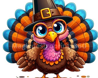 Cartoon Turkije Clipart | Leuke cartoon kalkoen clipartbundel | 5 hoogwaardige ontwerpen | Thanksgiving-kunst | Afdrukbare items | Commercieel gebruik