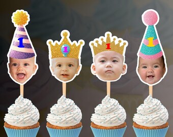 Custom Face Cupcake Toppers: First Birthday Party Decor (Printable)