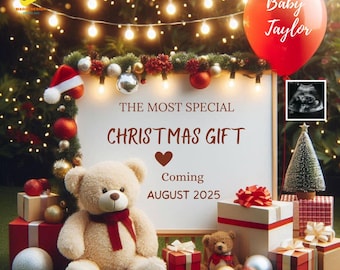 Anuncio de embarazo navideño: Plantilla bohemia editable para redes sociales (descarga digital)