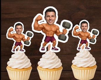 Gym Birthday Cupcake Toppers Digital, Weightlifting Party Decor Printable, Fitness Birthday Toppers, Bodybuilder Cake Topper, Workout Party