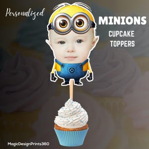 Personalized Minions Face Cupcake Toppers: Custom Birthday Decor (Digital File Only)
