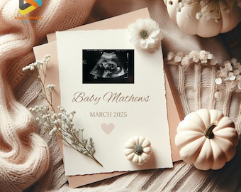 Anuncio de embarazo de niña en otoño: Plantilla minimalista de calabaza para redes sociales (descarga digital)