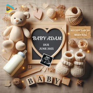 Anuncio de embarazo digital para redes sociales/Anuncio de embarazo en tablero de letras editable/Anuncio de género neutro/Descarga instantánea