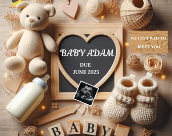 Anuncio de embarazo en tablero de letras editable: género neutro (descarga digital)