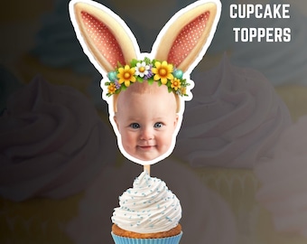 Personalized Easter Bunny Ears Cupcake Toppers (Digital Download)