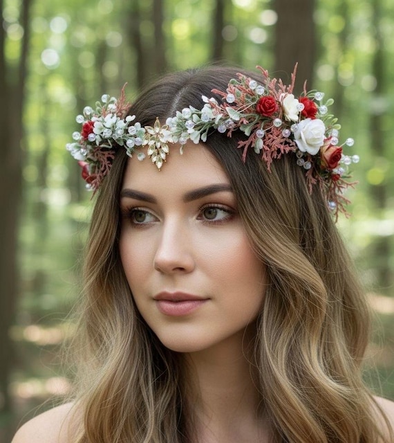 Burgundy Elven Crown, Red Fairy Tiara, Elven Circlet With  display picture 3