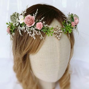 Elven Crown, Pink Fairy Tiara with Flowers, Elven Circlet with Diamond, Elven Summer Crown, Elf Headpiece, Fairytale Cottagecore Crown
