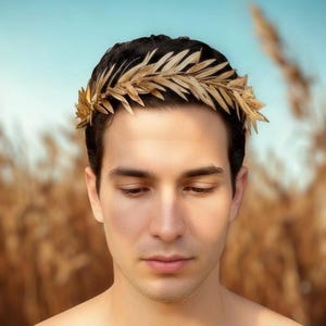 Greek God Crown, Goddess, Men's Wedding Gold Leaf Headband, Toga Costume, Gold Leaf Crown, Mardi Gras Pride Medieval Crown, Roman Headpiece