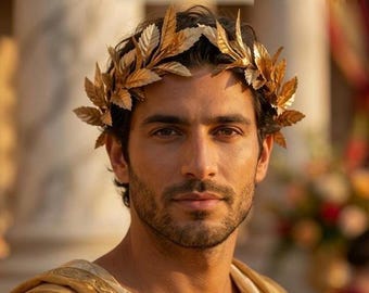 Roman Laurel Crown Gold Leaf Wreath | Ancient Roman God Headpiece | Greek God Apollo Caesar Costume | Toga Cosplay Festival Crown