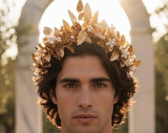 Greek Goddess Crown, Bridal Gold Leaf Headpiece, Bridal Glam Crown, Roman Leaf Laurel, Glamor Wedding Tiara, Greek Wedding, Roman Headpiece