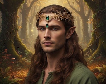 Elven Emerald Circlet, Fantasy Leaf Crown, Regal Elf Headpiece, Woodland Costume Jewelry, Mythic Cosplay Accessory