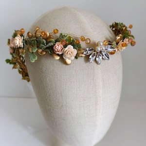 Gold Elven Crown, Autumn Fairy Tiara, Elven Circlet with Diamond and Crystals, Elven Woodland Crown, Elf Headpiece, Gold Elvish Diadem