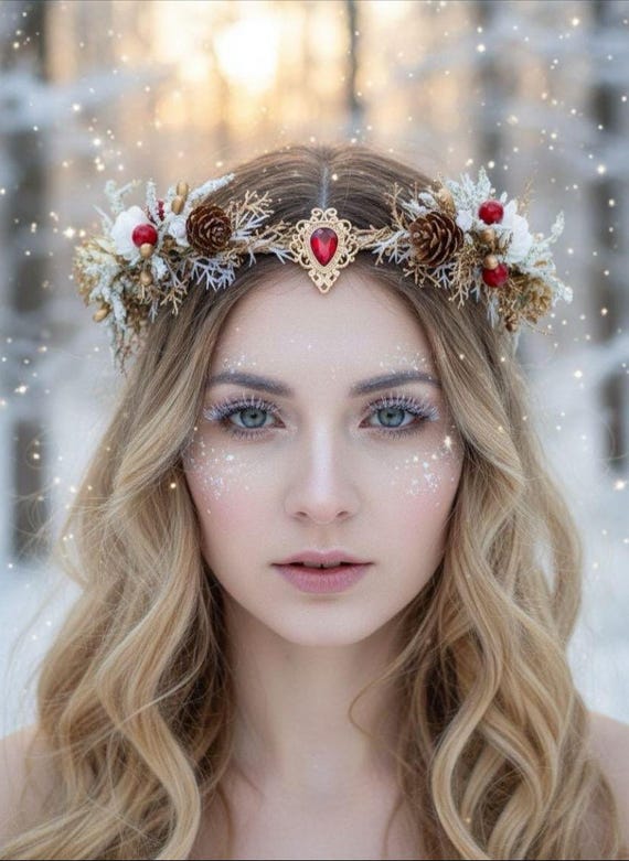 Gold Winter Forest Crown – Red Gem Christmas Headpiece  display picture 2