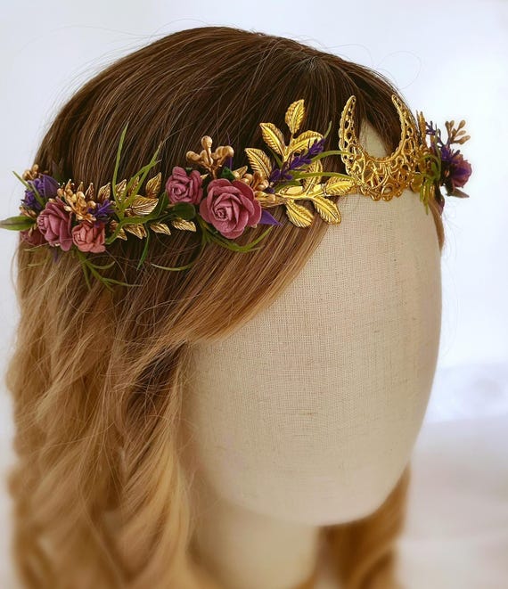 Crescent Moon Headband with Flowers Amazon.com : MOSTORY Moon Flower Crown Headpiece - Floral  main image 4