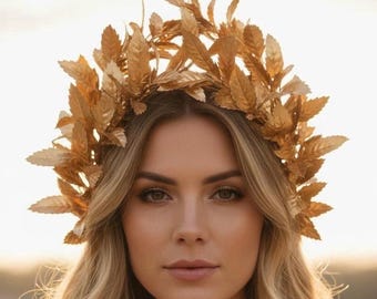 Greek Goddess Crown, Bridal Gold Leaf Headpiece, Toga Costume, Roman Leaf Laurel, Mardi Gras Pride, Medieval Crown, Roman Headpiece