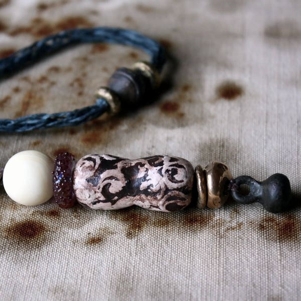 RESERVED/Jenna, Lady Falconer, Fiber Art, Lampwork, and Ceramic Necklace With Artisan Beads