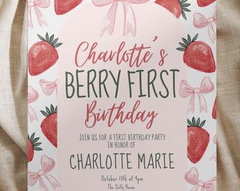 Berry First Birthday Invitation Editable Template