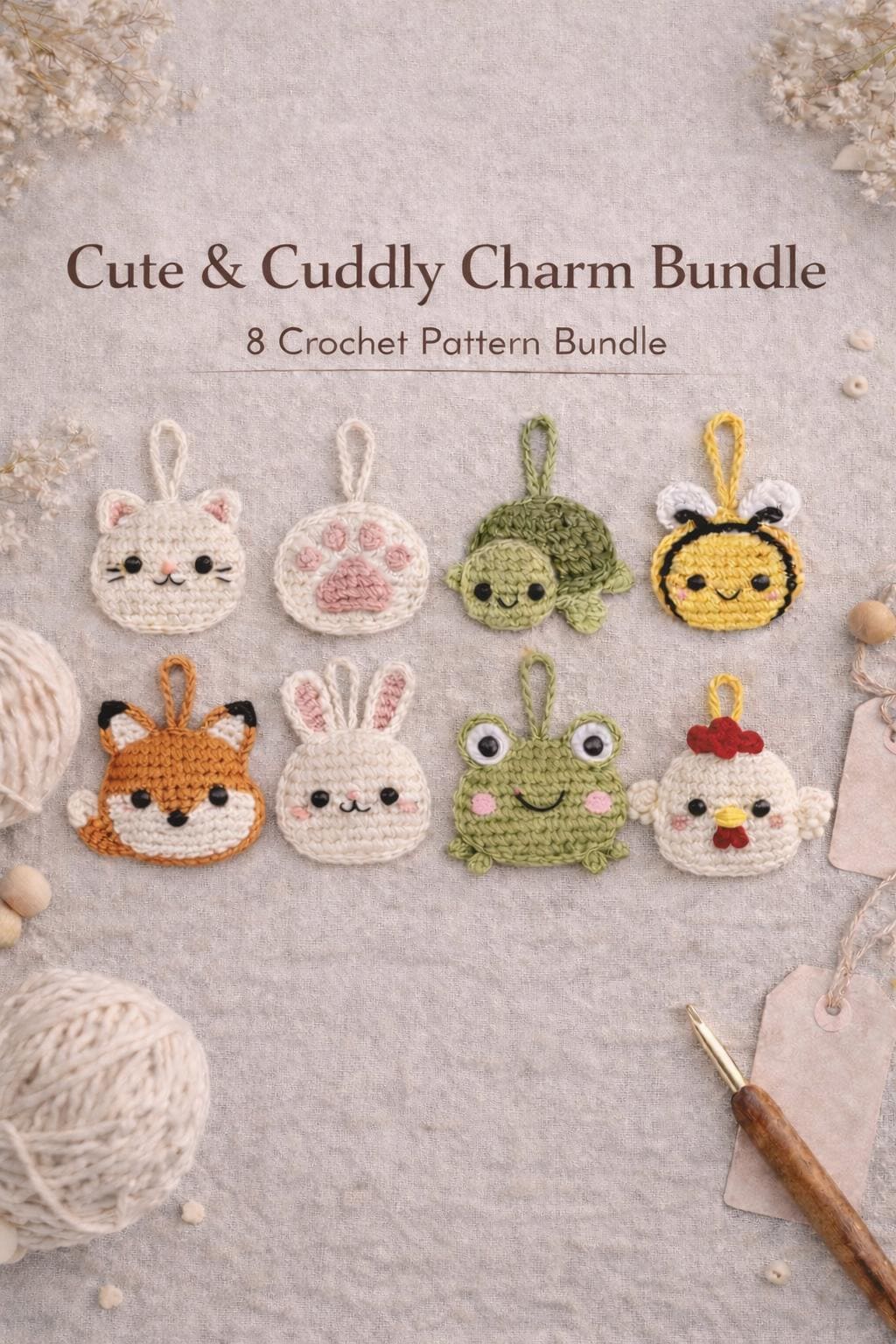 30 Crochet Car Patterns to Stitch Fun Vehicles, Classic Cars, and Cute Amigurumi Designs 4 Animal Crochet Charm Bundle for Keychains